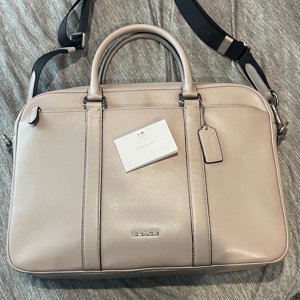 Coach Slim Brief in Crossgrain Leather Laptop Bag - Grey Birch - Picture 9 of 10